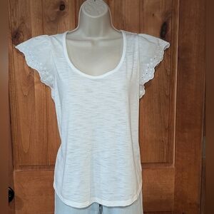 LC Lauren Conrad White Flutter Sleeve Blouse